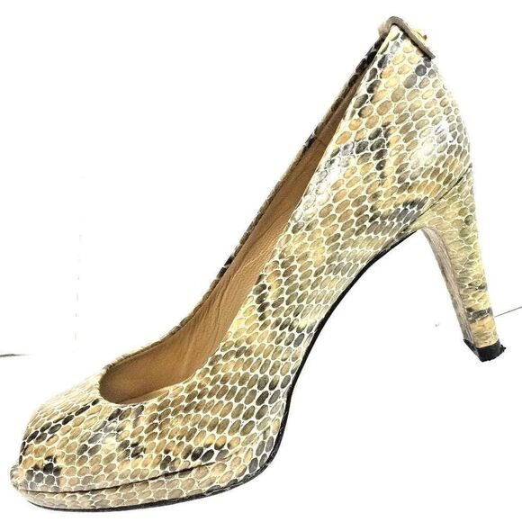 Stuart Weitzman peep toe platform shiny snakeskin heels - Picture 4 of 4